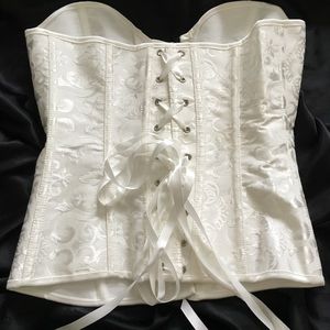 White front close, lace up back corset size Medium